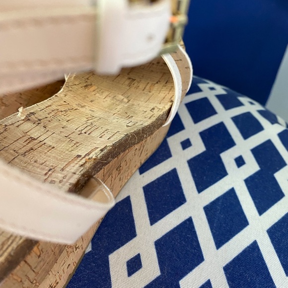 White cork Tommy Hilfiger ankle strap platforms cork wedges heeled sandals Sz 10 - Picture 11 of 13
